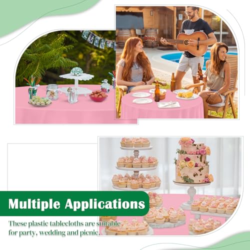Image of Pink 14 Pack 84 Inch Plastic Tablecloths, Disposable Round Plastic Tablecloth, Party Table Cover Plastic Table Cloth