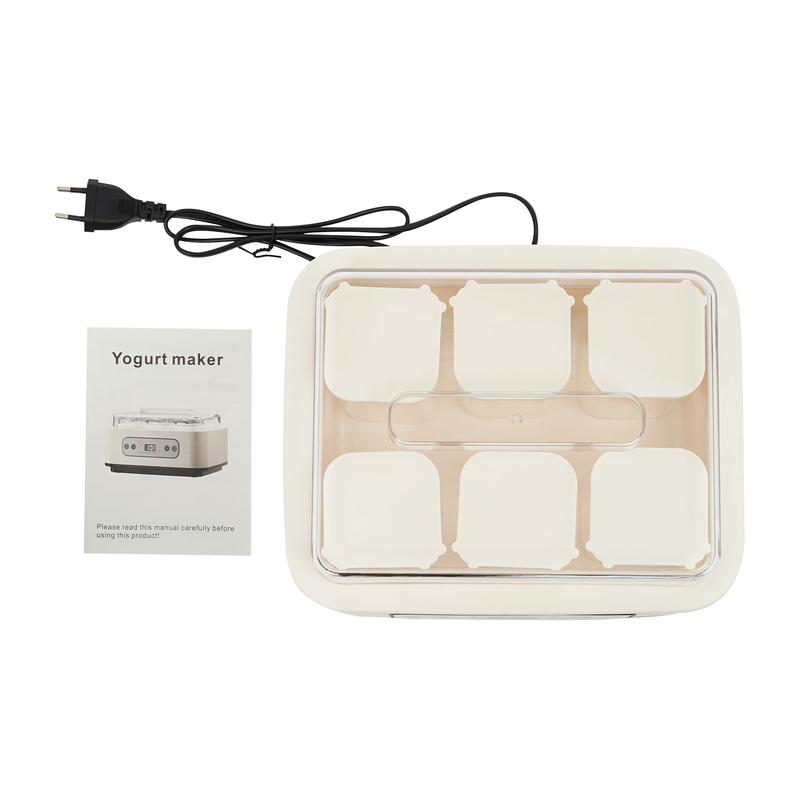 Yogurtera automática de 25 W con tapa, incluye 6 recipientes de cristal de 250 ml para hasta 1,5 l de yogur, yogurt con temperatura 21 – 48 °C