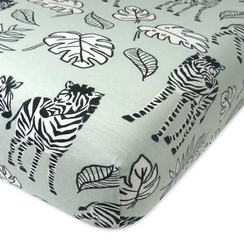 HonestBaby Fitted Crib Sheets Set Standard Mattress, 100% Organic Cotton Baby Boys, Girls, Neutral, 1 Pack - Baby Zebra, One Size