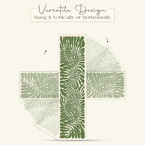 Image of Botanical Boho Stretched Canvas Wall Art Painting for Living Room, Green Abstract Leaf Canvas Wall Decor For Livingroom, Bedroom, Office, Hallway's, Hotel 12x46 Inch
