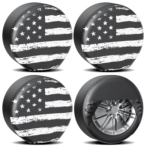 Image of Moonet PU Thickening Leather Tire Wheel Covers 4 Pack- Tough Tire Wheel Protector for Truck,SUV,Motorhome,Camper,Trailer,RV - Universal Fits Tire Diameters 24-26 inches,White Flag