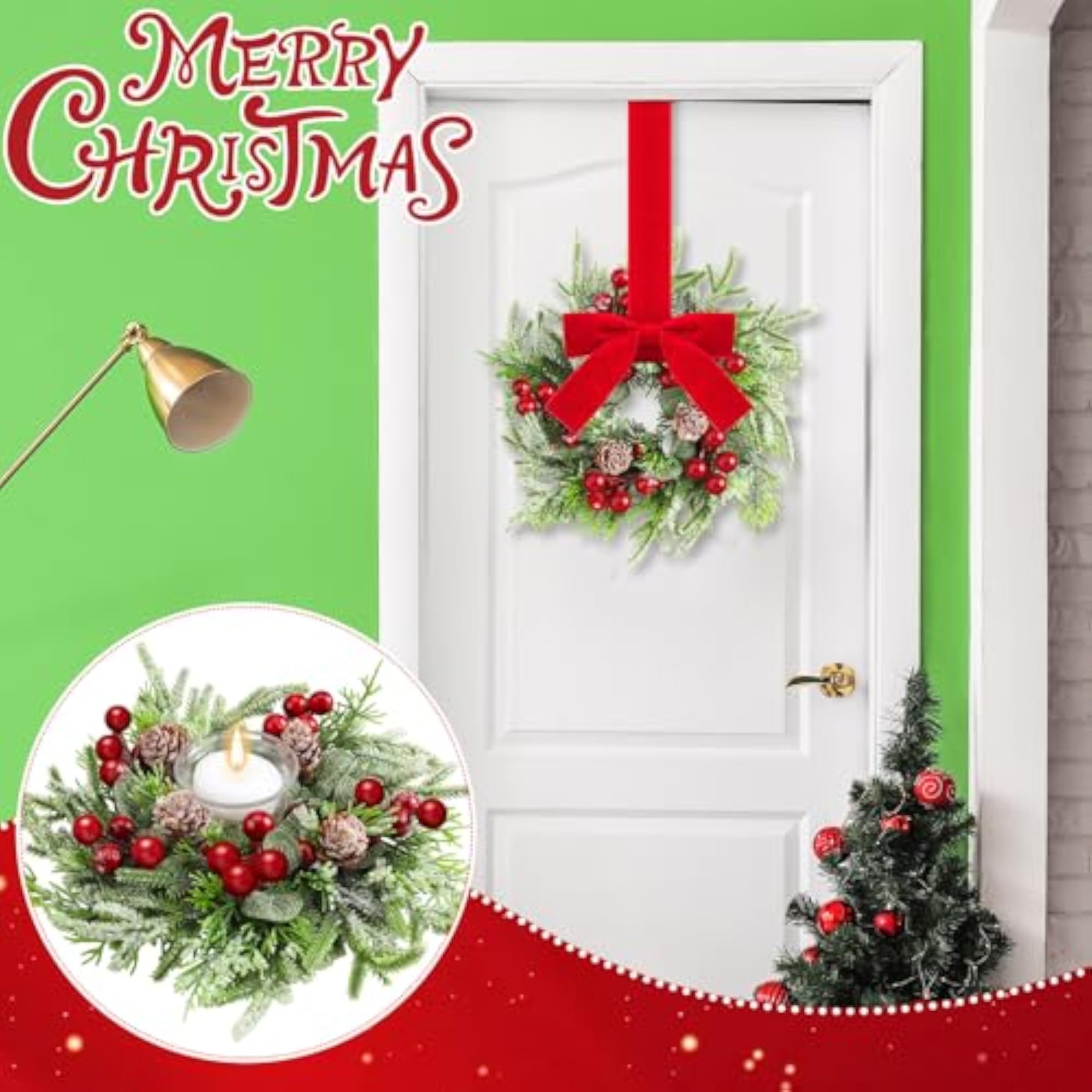 4 Pcs Christmas Kitchen Cabinet Wreath Decorations