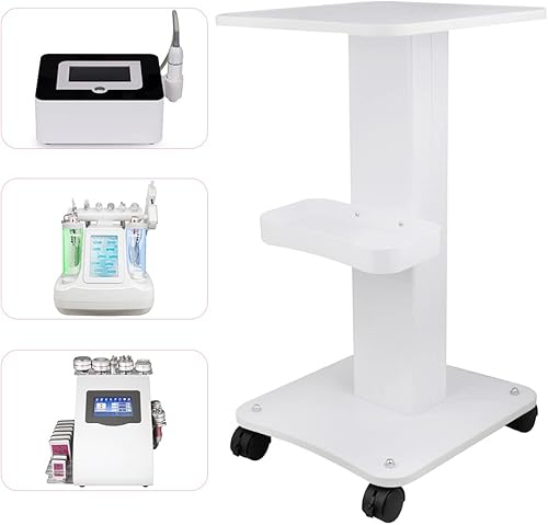 genmine Beauty Cart, Rolling Trolley Cart Equipment, Salon Roller Trolley Cart Stand Beauty Instrument Tray Rolling Cart with Wheel Hairdressing Storage Tray Iron Frame White