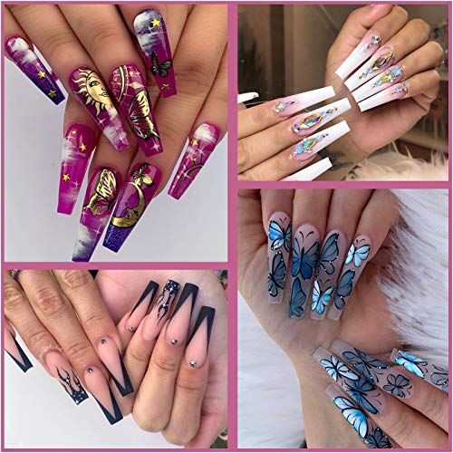 Fake Nails Acrylic Nail Tips - False Nails With Glue Ejiubas Press On Nails Coffin 500PCS Clear Full Cover False Nails 4PCS Nail Glues 1PC Nail File With Case