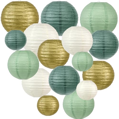 CHRORINE 16Pcs Decorative Paper Lanterns Sage Green Home Party Outdoor Party Decorations for Wedding, Engagement, Bridal Shower, Baby Shower, Birthday Party Decoration, Event Decor