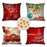 Waterdichte Outdoor Kussens Kerstbal Bordeaux Kussenslopen 30x30cm Set van 4 Decoratieve Kussens met Onzichtbare Rits Grote Kussens Kussenslopen voor Patio Tuin Bank Boerderij Decor C67