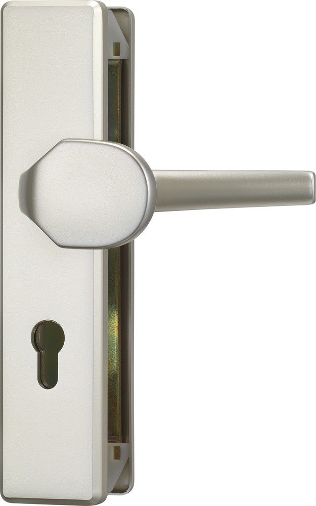 ABUS Tür-Schutzbeschlag KLT512 F2, neusilber, 248979 | Griffplatte außen & Drücker innen, hoher Abreißschutz, Vierkantstift 8 mm – ideal für Wohnungsabschlusstüren