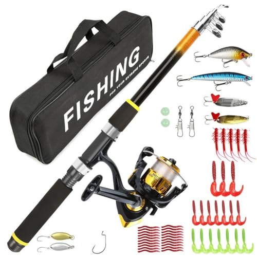 Kit caña de pescar corta portátil ligera FRP con carrete 5.2:1 2