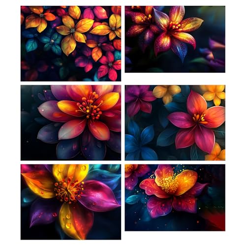 Image of SiddArtify Floral Wall Art Prints Set - Colorful Flower Poster Decor for Living Room Bedroom Office - 8x12 inch Board Pack of 6