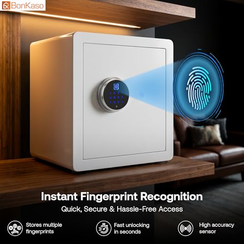 Image of BonKaso 43L Smart Security Safe | Fingerprint PIN Key Access | Adjustable Shelves | Heavy-Duty Metal | Built-in Alarm | Home Office Storage Safe