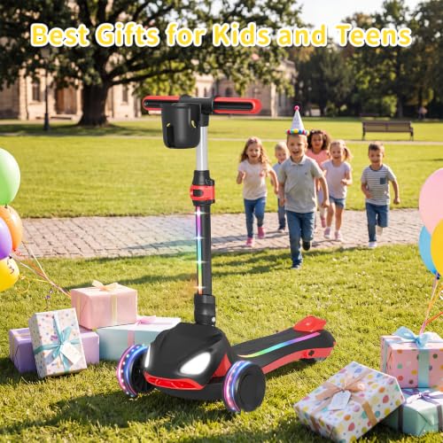 Image of SIMATE Electric Scooter for Kids Ages 3+, 3 Wheel Balance Scooter, 3 Adjustable Heights, Foldable & LED Display & Thumb Throttle, Long Battery Life, Full Body Lights Up, Gift for Kids Boys Girls
