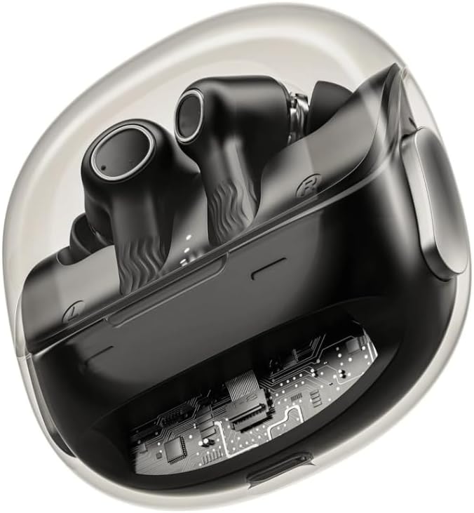 NTMY Crystl (2025 Launch), Transparent Case,Spatial Audio, ANC(~32dB), 100Hrs Battery,4Mics ENx,App Support, Bluetooth Earbuds, TWS Ear Buds Wireless Earphones with mic (Quantum Black)