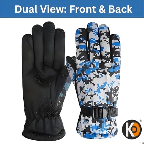 Image of K D Full Finger Winter Gloves for Men & Women with Fur Inside | Warm, Windproof, Waterproof, Scratch-Proof Thermal Gloves | Ideal for Biking, Riding & Cold Weather (Gloves Blue)