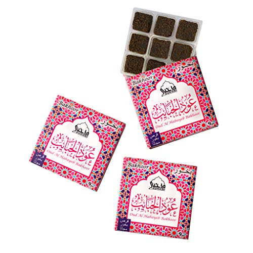 Dukhni Oud Al Habayeb Bakhoor Ø¹ÙˆØ¯ Ø§Ù„Ø­Ø¨Ø§ÙŠØ¨ Ø¨Ø®ÙˆØ± (3 Box x 9 Pieces of Bakhoor Each). Authentic Arabic Oud Bakhoor. Perfect for Prayer, Meditation, Relaxation & Chanting