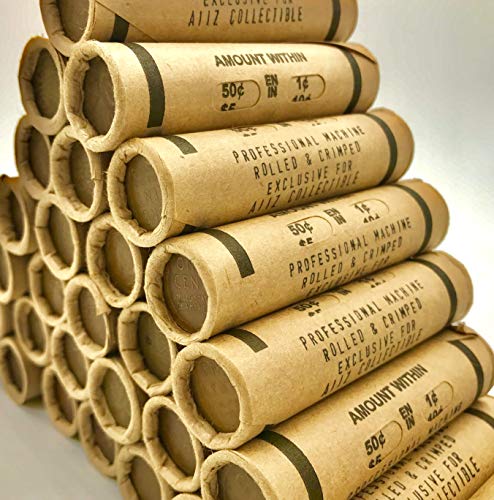 AIIZ Collectibles Lincoln Wheat Penny Roll (50 Coins), Mixed Years & Mints (1909-1958 PDS) Circulated Good to UNC in Old Window Wrap, Machine Rolled Penny Roll