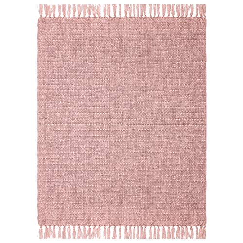 HORIMOTE HOME Dikke roze gebreide deken voor de bank op de bank, chique deken met gestructureerd mandpatroon in boho… - Image 8