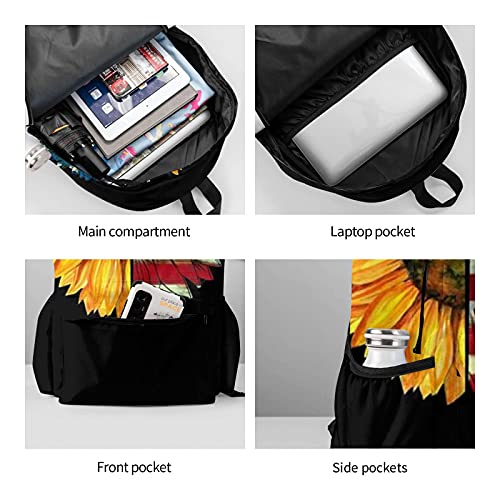 Kiuloam 17 Inch Backpack Sunflower American Flag Laptop Backpack Shoulder Bag School Bookbag Casual Daypack #TOP5