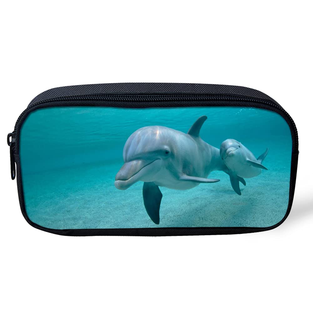 Biyejit Kids School Pencil Bag Cute Dolphins Print Children Pen Case Holder Coin Bag Purse — image 1