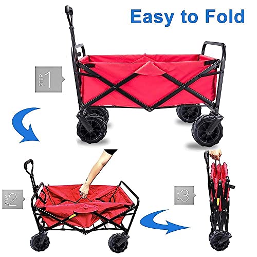 FAZENHUA Klappbarer Bollerwagen, Tragkraft 90 kg, tragbar mit 4 Rädern und Stahlbremsen, Trolley, Faltbarer Ziehwagen, Handtransportwagen, zusammenklappbar/B: Schwarz – Bild 4