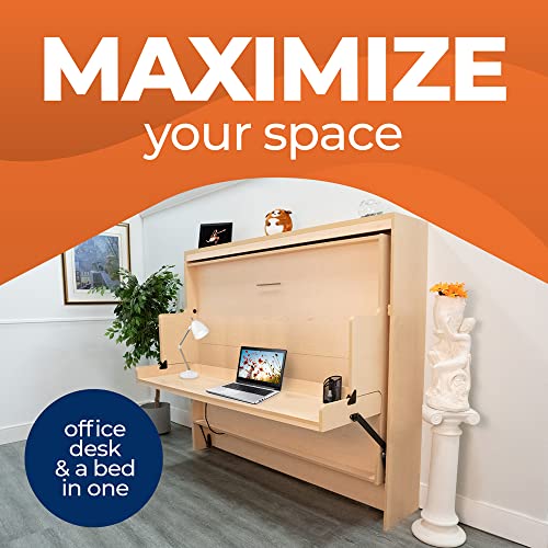 Hiddenbed - Murphy Bed With Desk, Ideal Bedroom Furniture For Small Spaces, Horizontal & Vertical Pull-Out Beds And Space Saving Furniture, Foldable Beds (Maple Finish, Horizontal Queen) #TOP3