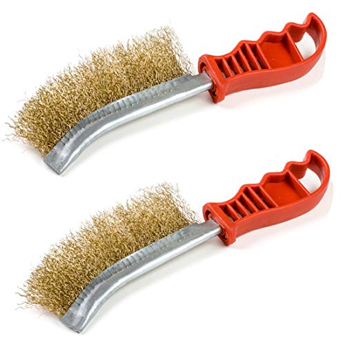 Brass Wire Brush Set, 2 Pcs Wire Scratch Brush Set for Cleaning Welding Slag Rust, Brass Brush with 9.25 Inch Long Handle