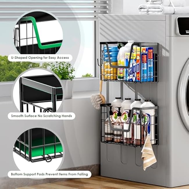 2 Set Magnetic Shelf for Fridge, Potato & Onion Storage Bins, Magnetic Fruit Basket for Refrigerator Pantry Kitchen Counter Laundry, Magnetic Fridge Organizer Spice Snacks Magnet Fridge Shelf