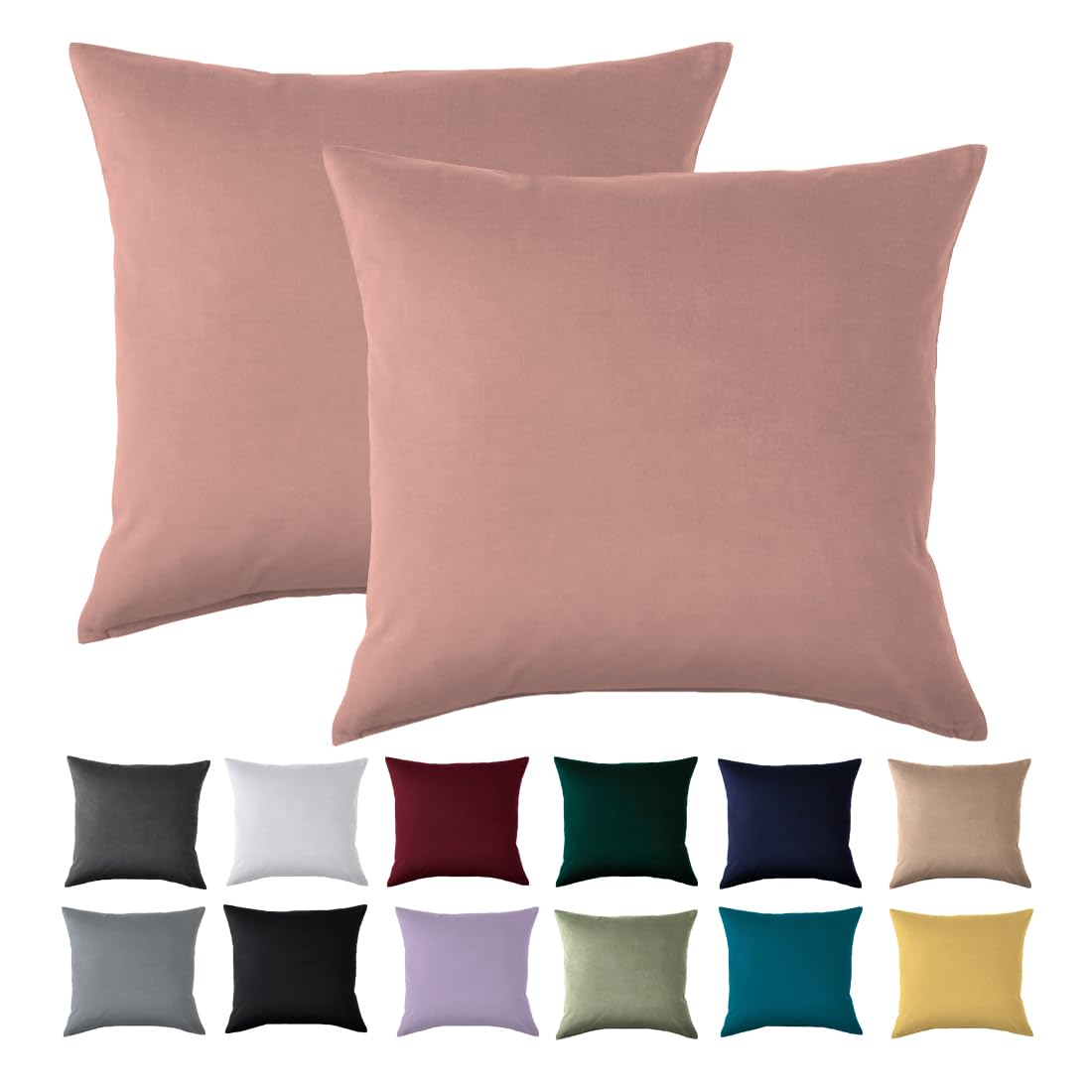 Cushion Cover 50 x 50 cm, Set of 2 - Pillowcase 50 x 50 cm, Pink for Pillows, 100% Microfibre Cushion Cover, Non-Iron and Wrinkle-Free with Zip