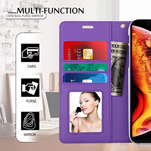 Homelove WWW iPhone XR Wallet Case, [Luxurious Romantic Carved Flower] Leather Wallet Case with [Inside Makeup Mirror] and [Kickstand Feature] for Apple iPhone XR Case (2018) Purple - Thumbnail 4