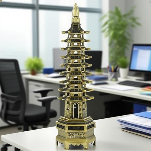 Estatua Pagoda Wenchang Nueve Pisos Bronce Antiguo miniatura 2