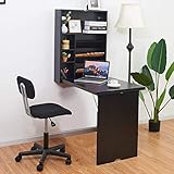 Tangkula Wall Mounted Table, Fold Out Convertible Desk, Multi-Functional Wall Mounted Laptop Desk, Writing Desk Home Office Desk with Large Storage Area (Black)