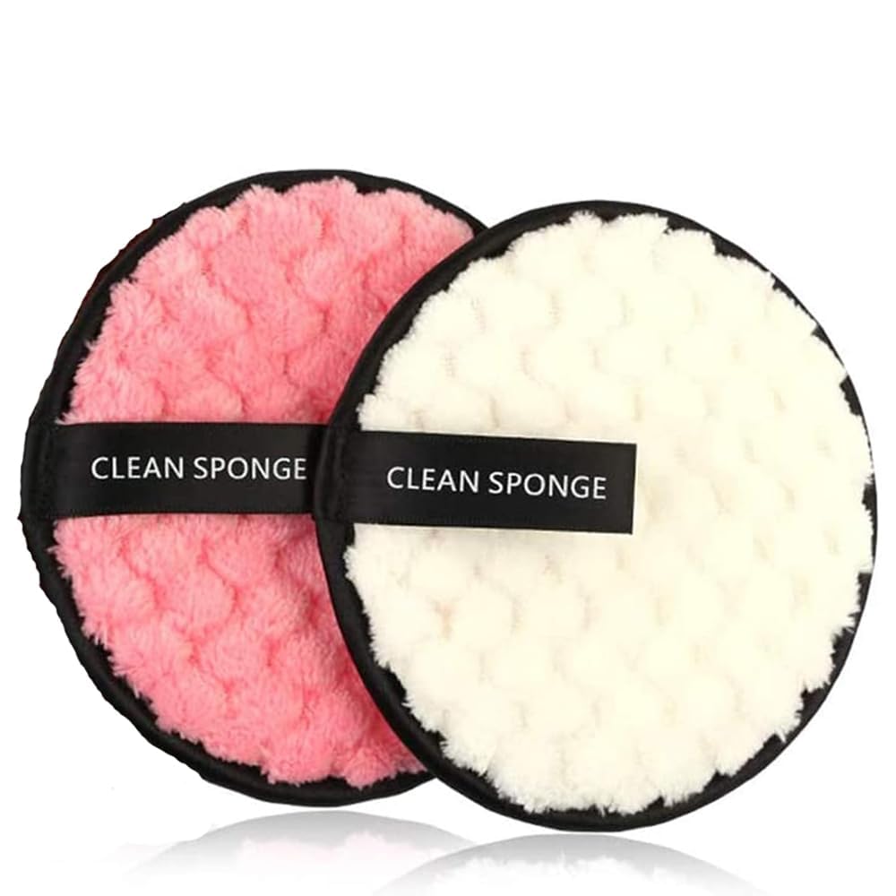 Makeup Remover Sponge – 2 Pcs Reusable Soft Face Cleansing Pads | Double-Sided Washable Microfiber Puffs for All Skin Types, Gentle Makeup Removing Wipes (Pack of 2)-image-4