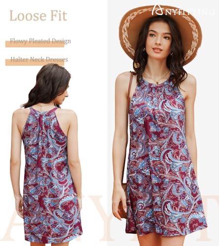 Image of ANYFITTING Summer Dress with Built in Bra Casual Beach Sundress Flowy Halter Mini Short Dresses for Women 2026