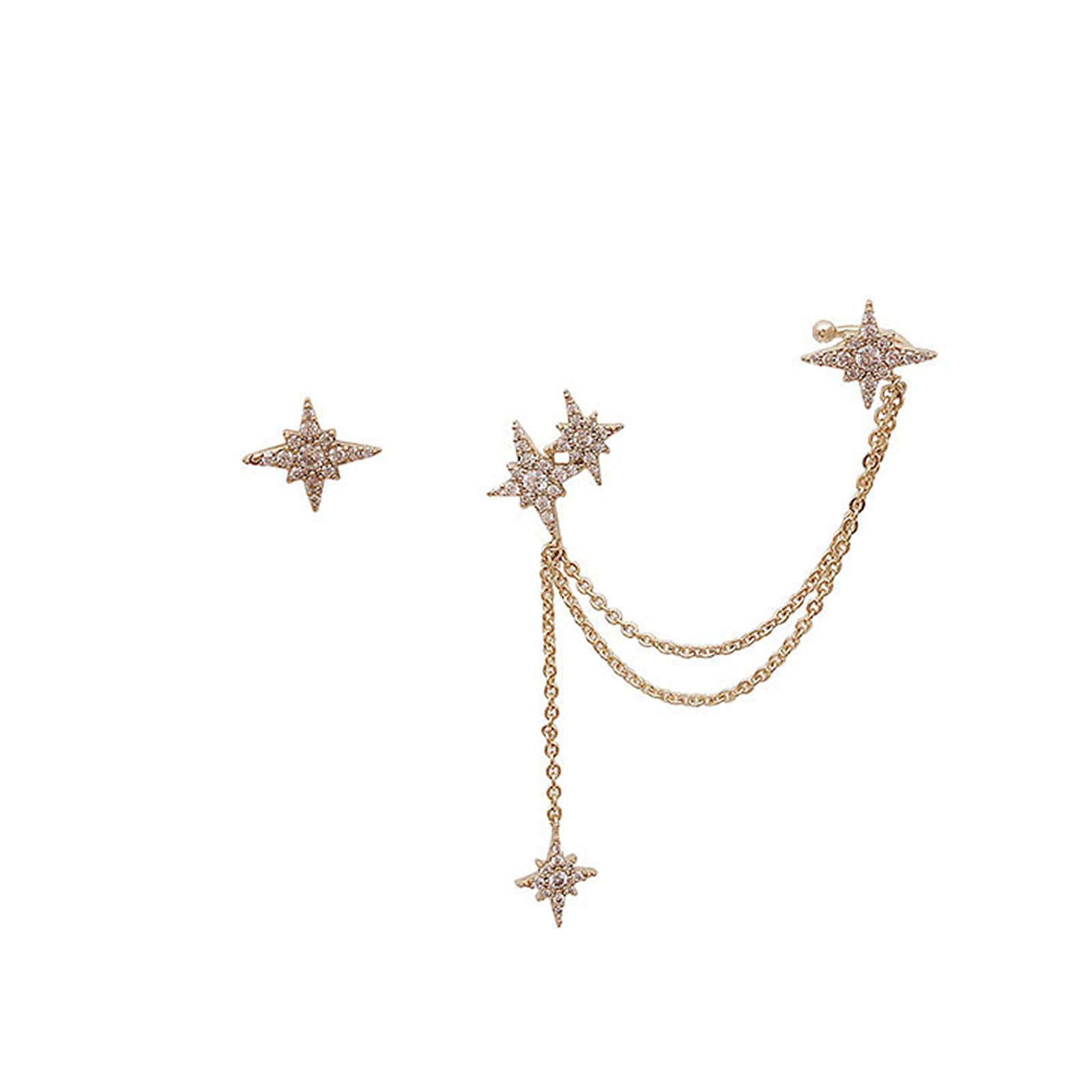 YUNCHONGukEar Cuff Earrings Chain Earrings for Women Gold Crystal Chain Wrap Earrings Tassel Dangle Drop Earrings Star Crawler Dangling Tassel Chain Earrings Jewelry for Women and Girls