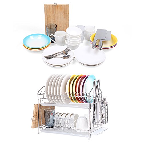 NEX Dish Drainer 304 Stainless Steel Kitchen 2-Tier Dish Rack with Utensil Holder