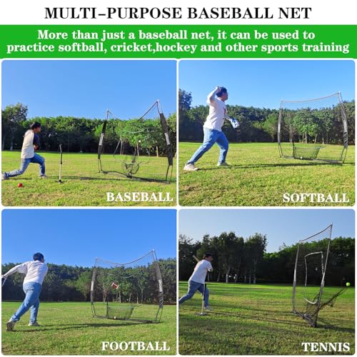 Image of 7x7ft /8x8ft Baseball Softball Net with Steel Frame for Batting, Hitting, Pitching, Portable Baseball Batting Net with Carry Bag, Great for All Levels