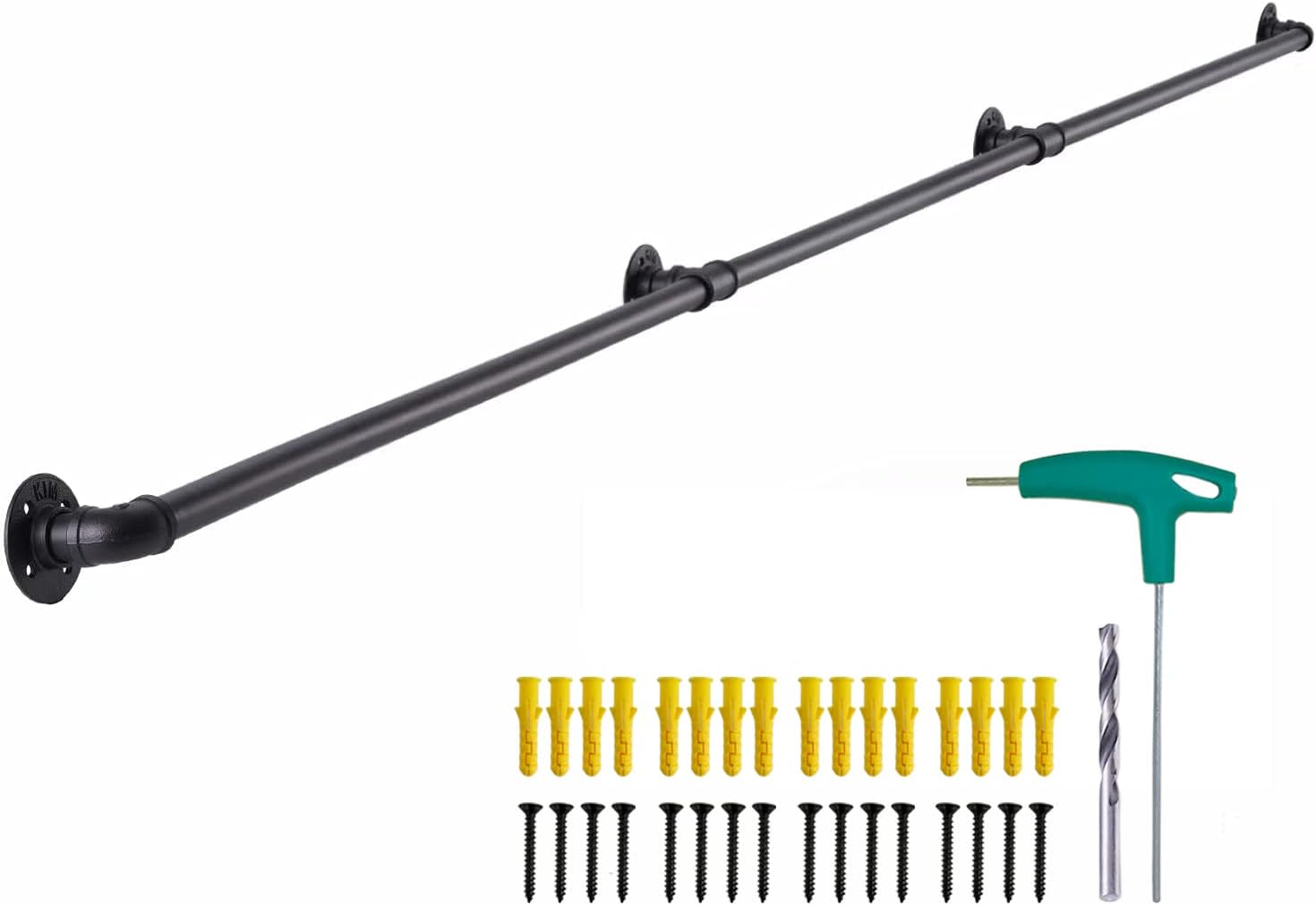 Unilive Metal Industrial Pipe Stair Handrail, 10FT Staircase Handrail, Galvanized Industrial Pipe Railing Indoor&Outdoor Pipe Stair Railing with Wall Mount Support, Round Corner (10 Feet, Matte Black) 10Feet Matte Black 1