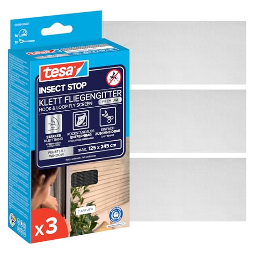 tesa Insect Stop Klett Fliegengitter Premium - 3X 125 cm x 245 cm Anthrazit – Ansicht 1