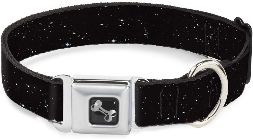 Buckle-Down Dog Collar Seatbelt Buckle Deep Space2 Black White 11 to 17 Inches 1.0 Inch Wide, Multicolor, Medium (DC-W33016-M)