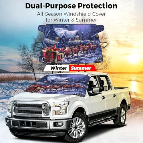 Evita raspar el hielo con este protector de nieve para coche con estampado navideño de ciervo 7