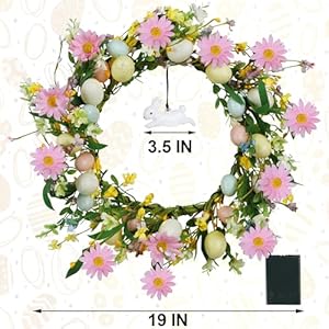 DR.DUDU 19 Inch Easter Wreath – Lighted Easter Decorations for Home with Timer, Egg Wreath with Bunny & Flowers, Spring Decor for Front Door, Mantel, Wall, Indoor & Outdoor Holidays DRDUDU 19 Inch Easter Wreath–Lighted Easter Decorations for Home with Timer Egg Wreath with Bunny Flowers Spring Decor for Front Door Mantel Wall Indoor Outdoor Holidays