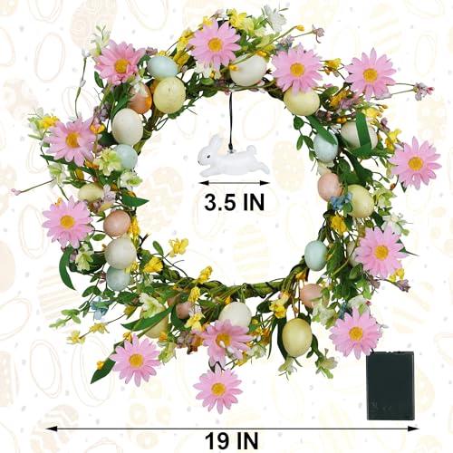 DRDUDU-19-Inch-Easter-Wreath–Lighted-Easter-Decorations-for-Home-with-Timer-Egg-Wreath-with-Bunny-Flowers-Spring-Decor-for-Front-Door-Mantel-Wall-Indoor-Outdoor-Holidays DRDUDU 19 Inch Easter Wreath–Lighted Easter Decorations for Home with Timer Egg Wreath with Bunny Flowers Spring Decor for Front Door Mantel Wall Indoor Outdoor Holidays