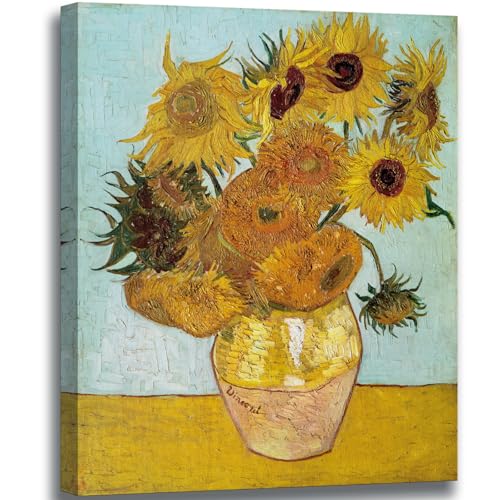 Sunflower Canvas Prints Wall Art by Vincent Van Gogh Oil Paintings Reproduction Modern Stretched and Framed Floral Giclee Flowers Pictures Artwork for Bedroom Home Office Decor