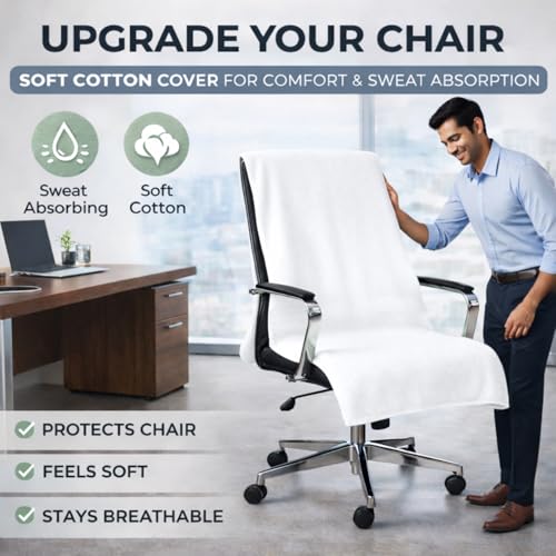 Image of Office Chair Towel | 500 GSM Towel with Tie Knot | Luxury Car Seat Towel Cover's | 100% Cotton Towel for Large Size | 70x140 CM | Pack of 4 - White