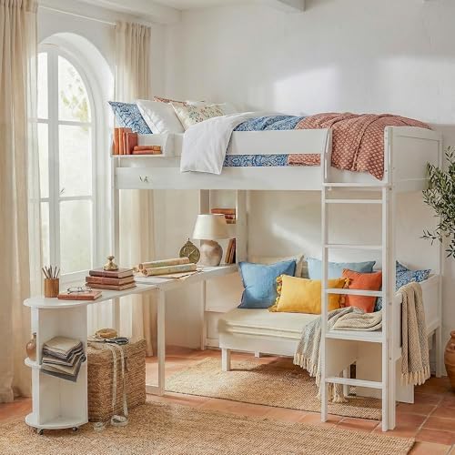 Amazon.com: RuiSiSi Full Size Loft Bed with Desk and LED Lights, Wood ...
