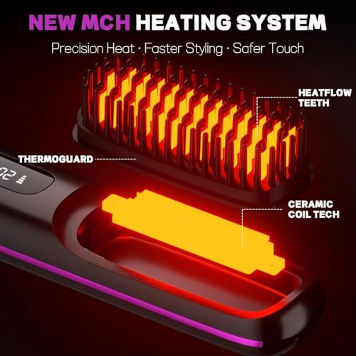 Image of TCCO Cordless Hair Straightener Brush for Women | Portable Rechargeable Hair Straightening Comb | 20s Fast Heat | 3 Temperature Settings | Ionic Ceramic Anti-Frizz Styling | USB-C 4000mAh Travel Friendly Mini Straightener