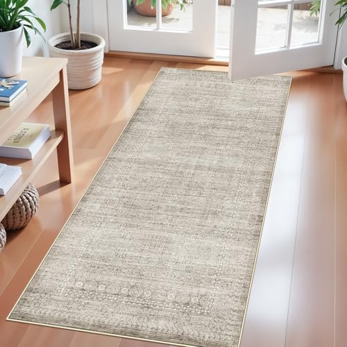 Washable 2x4 Abstract Kitchen Rug: Neutral Easy-Clean Soft Cozy Carpet Non-Slip Water-Resistant Floor Mat for Entryway Bedroom Bathroom Perfect for High-Traffic Areas with Pets(Beige/Ivory 2x4)