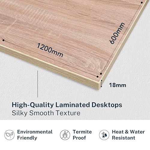 Image of Manual Height Adjustable Desk | 120x60 cm Sonoma Light Top, 18mm Thick | White Frame | 60kg Capacity | Smooth Hand Crank | 2-Year Warranty | Sturdy Steel Frame | Ergonomic Home & Office Use