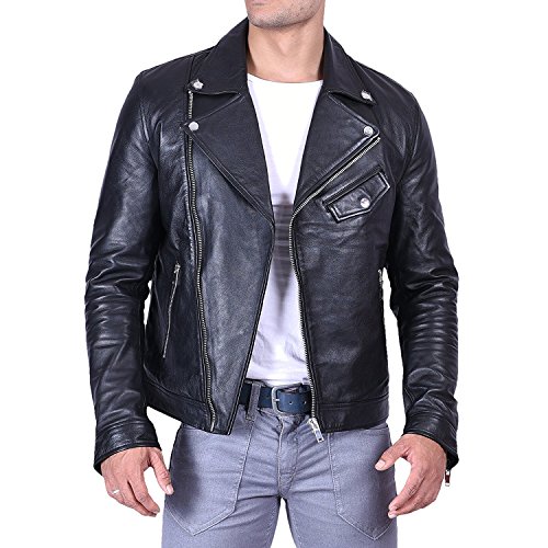 Image of SID Classic Men's Police Style Motorcycle Leather Jacket with Asymmetric Design and Functional Pockets