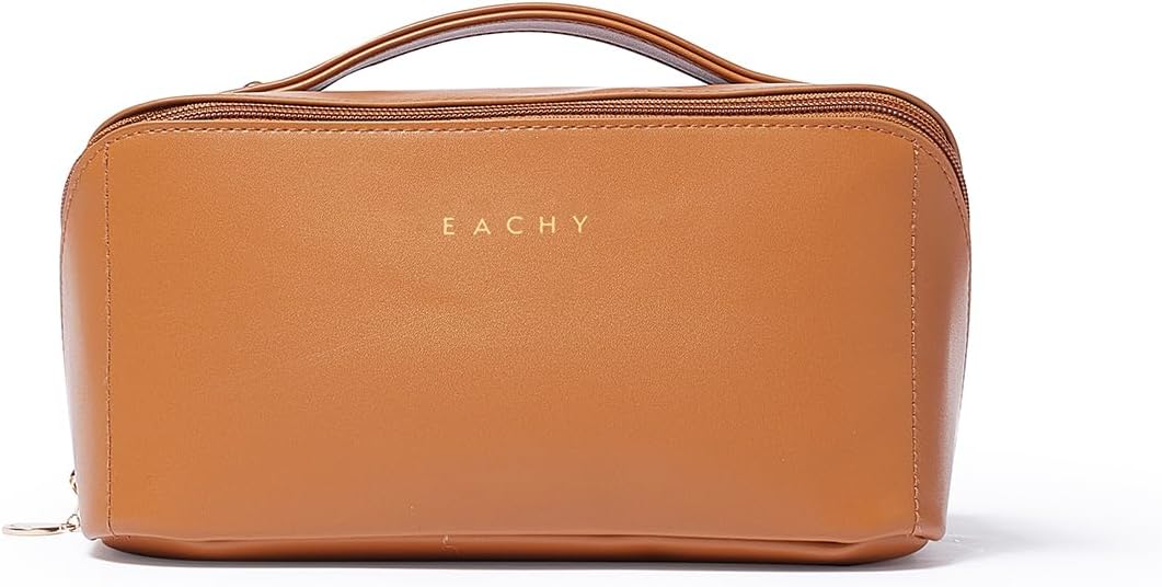 EACHY Travel Makeup Bag, Large Capacity Cosmetic Bag for Women, Waterproof PU Leather, Flat Open Portable Toiletry Bag for Skincare, Brushes & Travel Essentials - Image 11