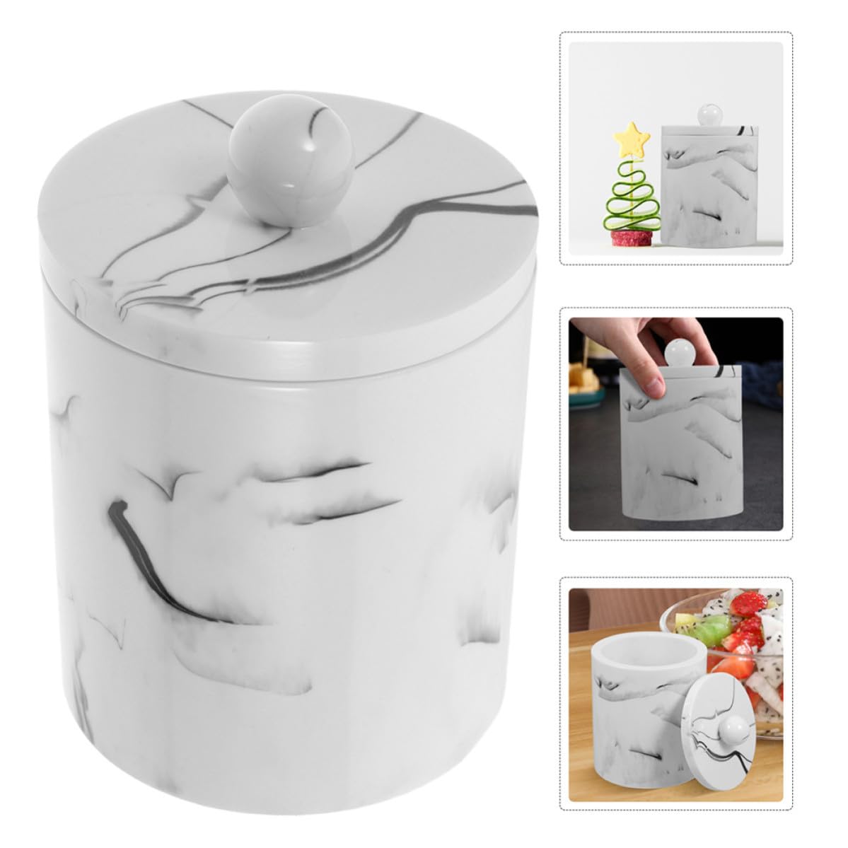Yardwe 2 Piezas Palillero de Resina con Diseño de Mármol y Tapa | Uso Portátil Almacenamiento, Estilo Europeo Sencillo, Caja para Hisopos de Algodón